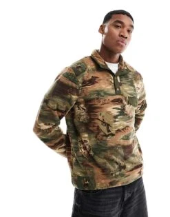 Polo Ralph Lauren Camo Ski Scenic Print Polar Fleece Half Zip Sweatshirt In Multi For Men