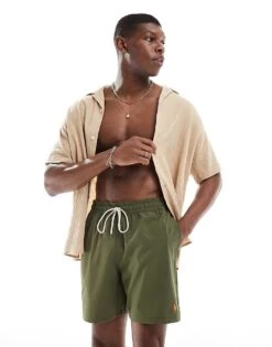Polo Ralph Lauren Traveler Icon Logo Swim Shorts In Olive Green For Men