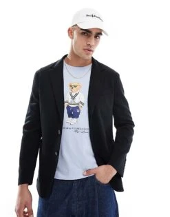 Polo Ralph Lauren Single Breasted Double Tech Knit Blazer In Black For Men