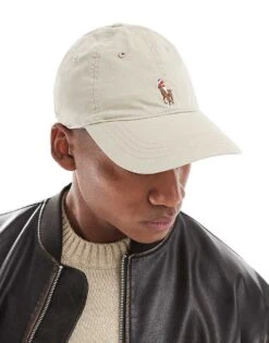 Polo Ralph Lauren Multi Player Logo Stretch Twill Baseball Cap In Beige For Men