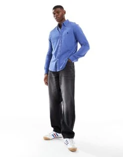 Polo Ralph Lauren Icon Logo Pique Shirt In Blue Marl For Men