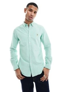 Polo Ralph Lauren Icon Logo Slim Fit Oxford Shirt In Light Green For Men