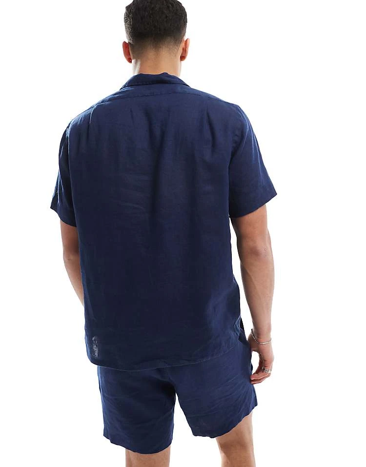 Polo Ralph Lauren Icon Logo Short Sleeve Revere Collar Linen Shirt Classic Oversized Fit In Navy CO-ORD For Men - Image 4