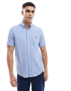 Polo Ralph Lauren Icon Logo Short Sleeve Pique Shirt In Light Blue For Men