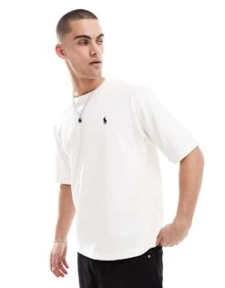 Polo Ralph Lauren Script Player Logo Back Print Heavyweight Relaxed Fit T-shirt In Cream For Men