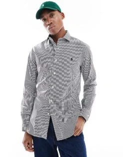 Polo Ralph Lauren Icon Logo Estate Collar Slim Fit Stripe Poplin Smart Shirt In Black/white For Men