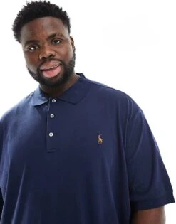 Polo Ralph Lauren Big & Tall Icon Logo Pima Cotton Polo In Navy For Men