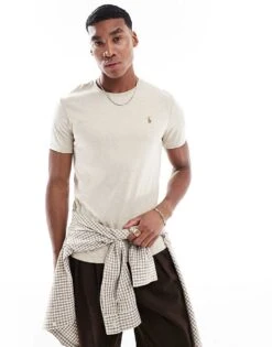 Polo Ralph Lauren Icon Logo Pima Cotton T-shirt Custom Fit In Beige Marl For Men