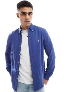 Polo Ralph Lauren Icon Logo Pique Shirt In Mid Blue For Men