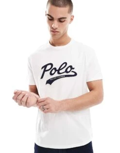 Polo Ralph Lauren Collegiate Towelling Logo T-shirt In White For Men