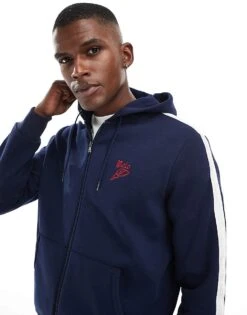 Polo Ralph Lauren Run Club Stripe Taped Sleeve Full Zip Pique Hoodie In Navy CO-ORD For Men