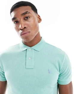 Polo Ralph Lauren Icon Logo Slim Fit Pique Polo In Light Green For Men