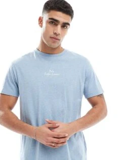 Polo Ralph Lauren Central Script Logo T-shirt Classic Oversized Fit In Light Blue Marl For Men