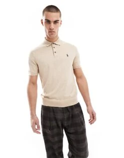 Polo Ralph Lauren Icon Logo Textured Cotton Knit Polo In Tan Marl For Men