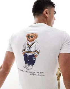 Polo Ralph Lauren Heritage Bear Back Print T-shirt Custom Fit In White For Men