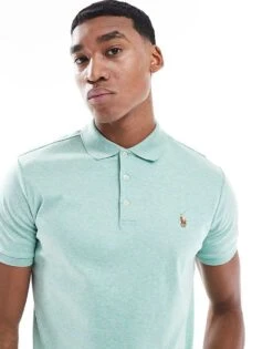 Polo Ralph Lauren Icon Logo Pima Cotton Polo Custom Fit In Green Marl For Men