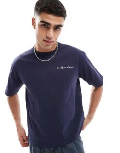 Polo Ralph Lauren Script Player Logo Heavyweight Relaxed Fit T-shirt In Navy For Men