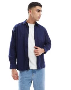 Polo Ralph Lauren Icon Logo Zip Front Garment Dyed Oxford Overshirt In Navy For Men