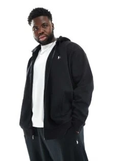 Polo Ralph Lauren Big & Tall Icon Logo Double Knit Half Zip Sweatshirt In Black For Men