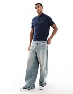 Polo Ralph Lauren Icon Logo Textured Cotton Knit Polo In Navy For Men