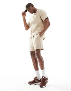 Polo Ralph Lauren Prepsters Icon Logo Linen Shorts In Beige CO-ORD For Men