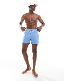 Polo Ralph Lauren Traveler Icon Logo Slim Fit Mid Swim Shorts In Mid Blue For Men