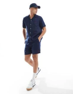 Polo Ralph Lauren Prepsters Icon Logo Linen Shorts In Navy CO-ORD For Men
