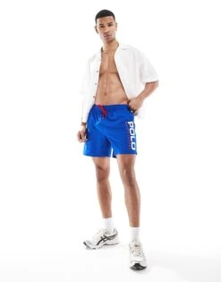 Polo Ralph Lauren Sport Capsule Traveler Logo Swim Shorts In Royal Blue For Men