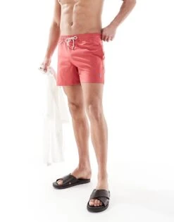 Polo Ralph Lauren Traveler Icon Logo Slim Fit Mid Swim Shorts In Washed Red For Men