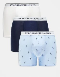 Polo Ralph Lauren 3 Pack Boxer Briefs In Multi For Men 3pk Navy/white/off