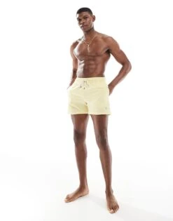 Polo Ralph Lauren Traveler Icon Logo Slim Fit Mid Swim Shorts In Yellow For Men