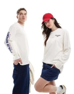 Polo Ralph Lauren Sport Capsule Unisex Sleeve Logo Long Sleeve T-shirt Classic Oversized Fit In Cream For Unisex
