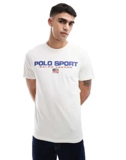 Polo Ralph Lauren Sport Capsule Large Chest Flag Logo T-shirt Classic Oversized Fit In Cream For Men
