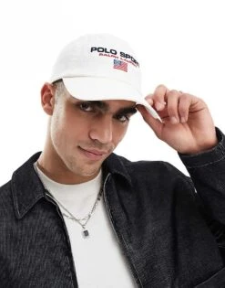 Polo Ralph Lauren Sport Capsule Flag Logo Twill Baseball Cap In Cream For Men