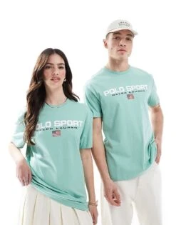 Polo Ralph Lauren Sport Capsule Unisex Large Chest Flag Logo T-shirt Classic Oversized Fit In Light Green For Unisex