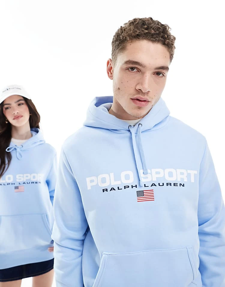 Polo Ralph Lauren Sport Capsule Unisex Large Flag Chest Logo Hoodie In Light Blue For Unisex - Image 5
