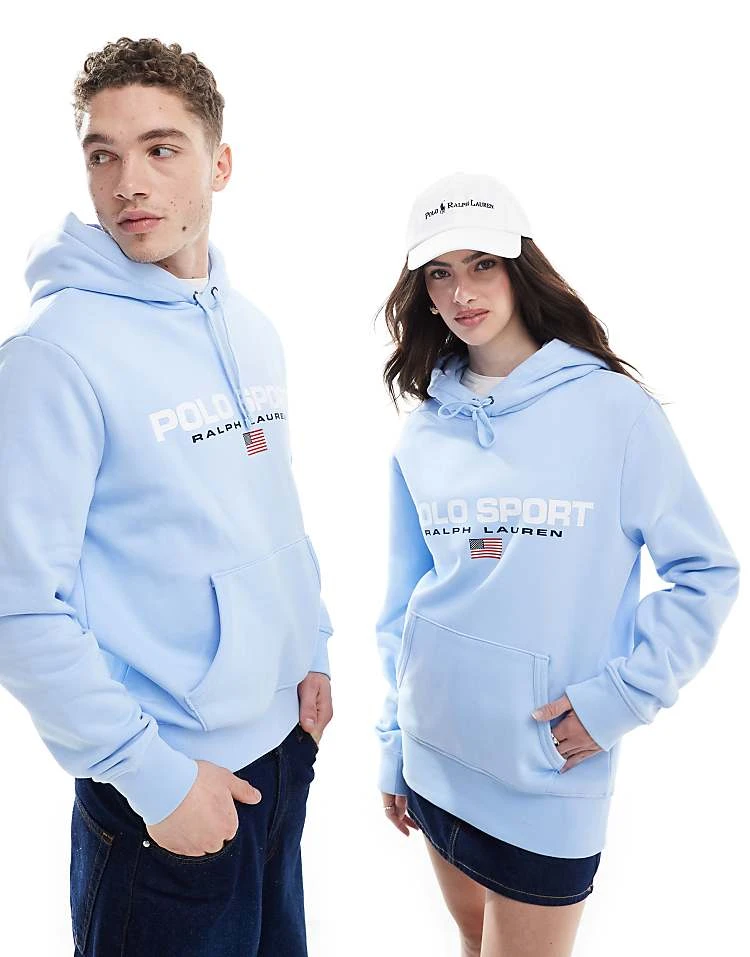 Polo Ralph Lauren Sport Capsule Unisex Large Flag Chest Logo Hoodie In Light Blue For Unisex - Image 4