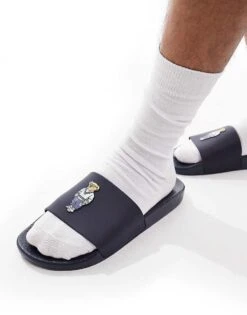 Polo Ralph Lauren Slider In Navy With Bear Logo For Men Heritage Bear Navy