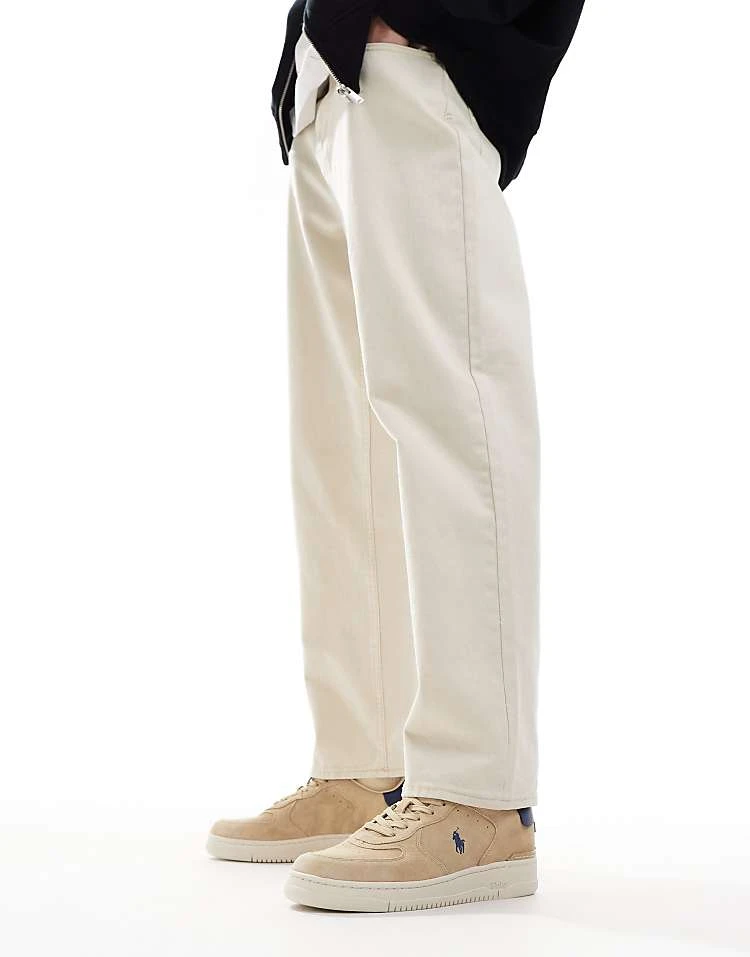 Polo Ralph Lauren Masters Court Suede Trainer In Light Tan With Navy Logo For Men Bone/light Navy - Image 6