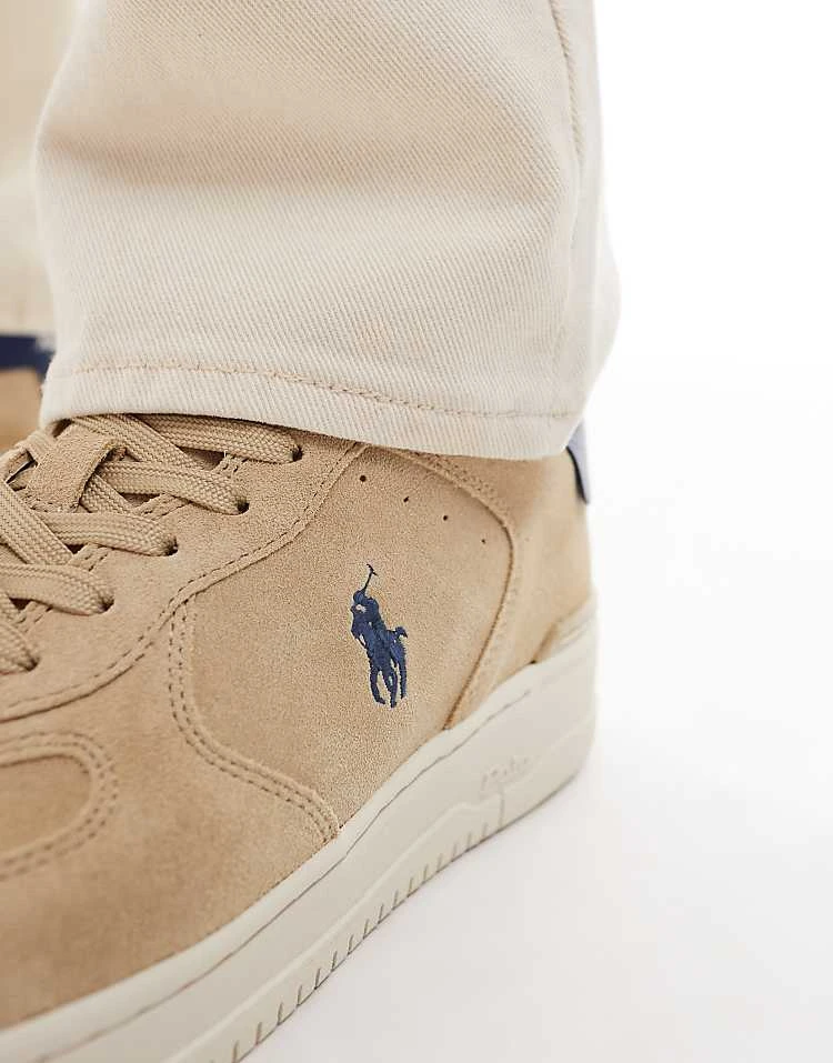 Polo Ralph Lauren Masters Court Suede Trainer In Light Tan With Navy Logo For Men Bone/light Navy - Image 3