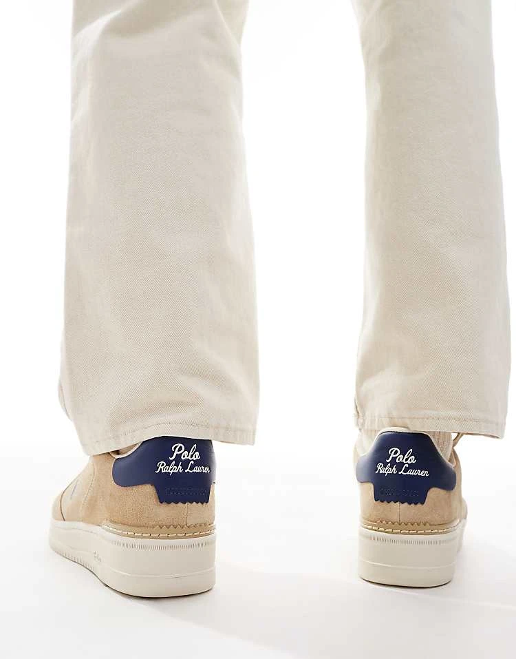 Polo Ralph Lauren Masters Court Suede Trainer In Light Tan With Navy Logo For Men Bone/light Navy - Image 4