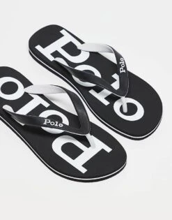 Polo Ralph Lauren Bolt Flip Flop In Black With Logo For Men Black/white