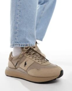 Polo Ralph Lauren Train 89 Trainer With Logo In Tan For Men Tonal Milkshake