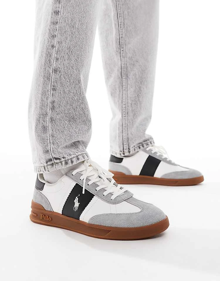 Polo Ralph Lauren Heritage Aera Trainer In White And Grey With Gum Sole For Men White/black/soft