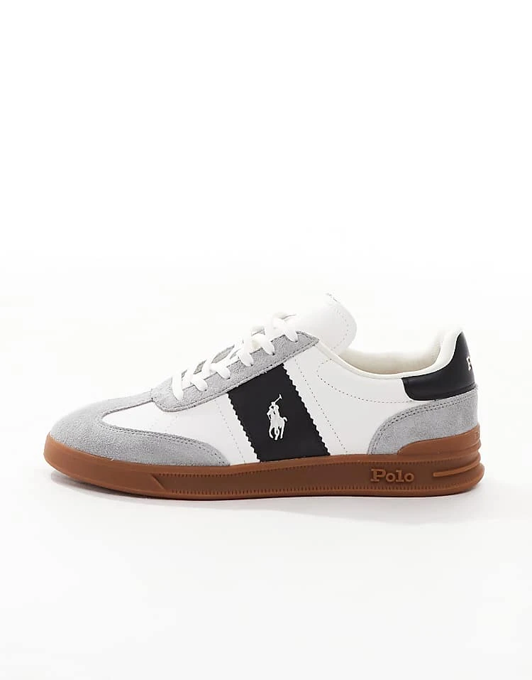 Polo Ralph Lauren Heritage Aera Trainer In White And Grey With Gum Sole For Men White/black/soft - Image 2
