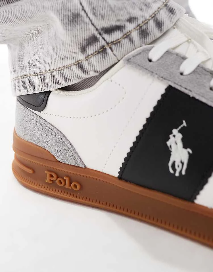 Polo Ralph Lauren Heritage Aera Trainer In White And Grey With Gum Sole For Men White/black/soft - Image 3