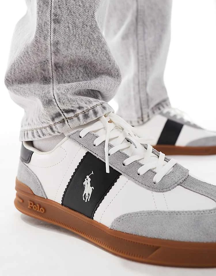 Polo Ralph Lauren Heritage Aera Trainer In White And Grey With Gum Sole For Men White/black/soft - Image 4