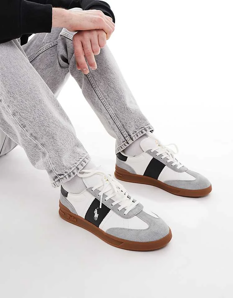 Polo Ralph Lauren Heritage Aera Trainer In White And Grey With Gum Sole For Men White/black/soft - Image 5