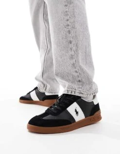 Polo Ralph Lauren Heritage Aera Trainer In Black And White With Gum Sole For Men Black/white
