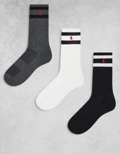 Polo Ralph Lauren 3 Pack Socks In Multi For Men Blk/htrh Gr/white